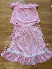 vintage pink plaid girls top/skirt set girls 6-8
