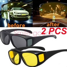 2 Pair HD Day Night Vision Glasses Driving Sports Wraparound Fit Over Sunglasses