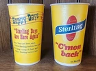 2 Vintage Sterling Beer 16oz Wax Paper Cup Sign Evansville IN Happy Days Bar Pub