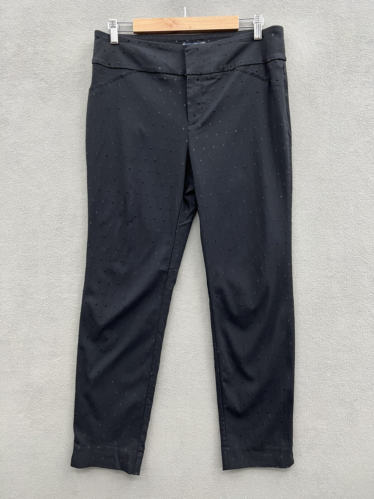 Charter Club Women’s 12 Pants Black On Black Polka Dots Stretchy Ankle Cropped