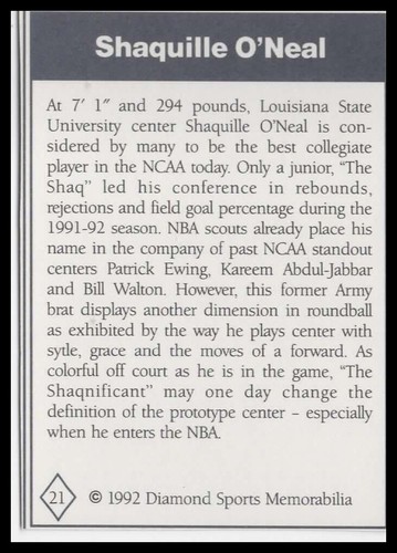 1992 Diamond Sports Memorabilia Magazine #21 Shaquille O'Neal - Picture 2 of 2