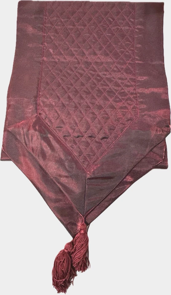 Quilted Table Runner Solid Shiny Red Pointed Tassels 72" x 13" Special Occasion - Image 2 of 4