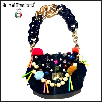 Damen Schmuck Tasche Clutch klein MINI elegant Kette Anhänger Strass