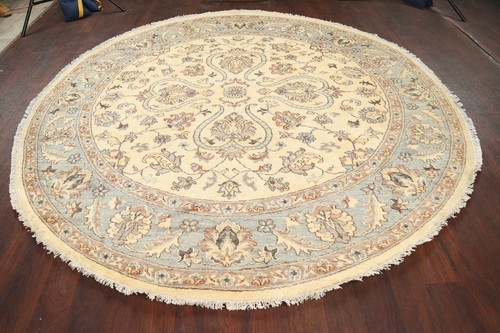 Vegetable Dye Oushak-Chobi Oriental Area Rug Round Hand-knotted Wool Ivory 8'x8' - Picture 4 of 12