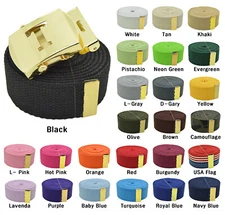 48",54",60",72 Initial Capital "T" Gold Slider Canvas Web Belt & Buckle 25 Color
