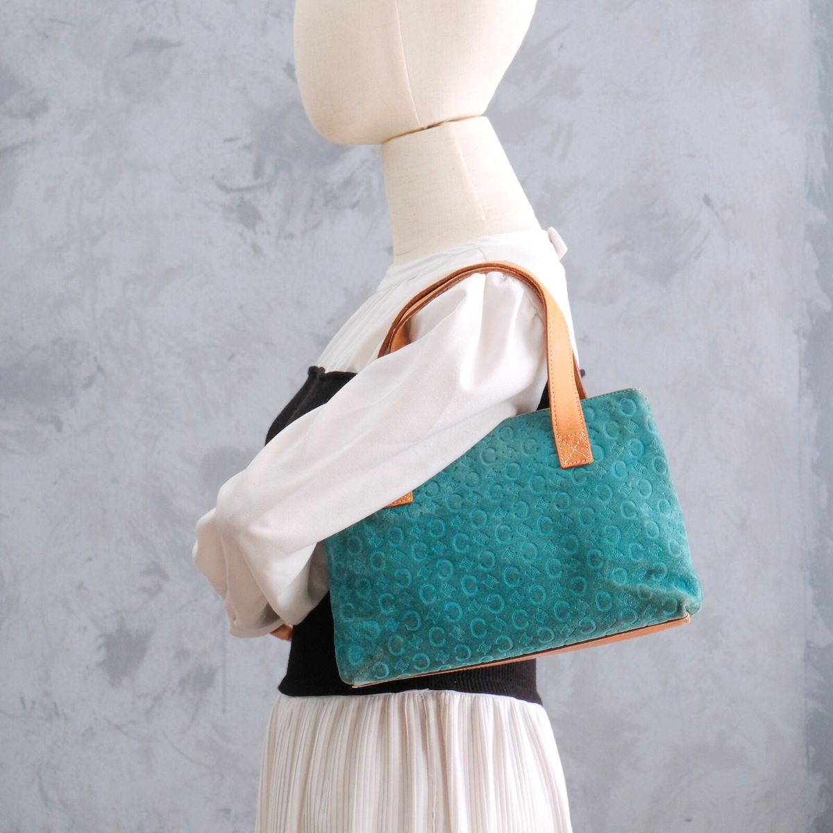 CELINE Macadam Hand Tote Bag Suede Leather Blue Authentic | eBay