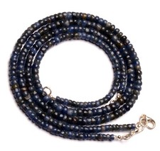 Natural Gem Myanmar Blue Sapphire 4 to 5 mm Smooth Rondelle Beads Necklace 17"