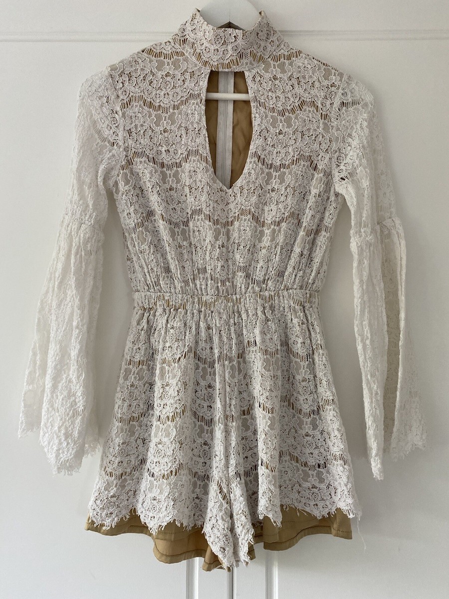 WHITE NUDE LACE ELASTICATED PLAYSUIT S STEAL HER LOOK HOLIDAY