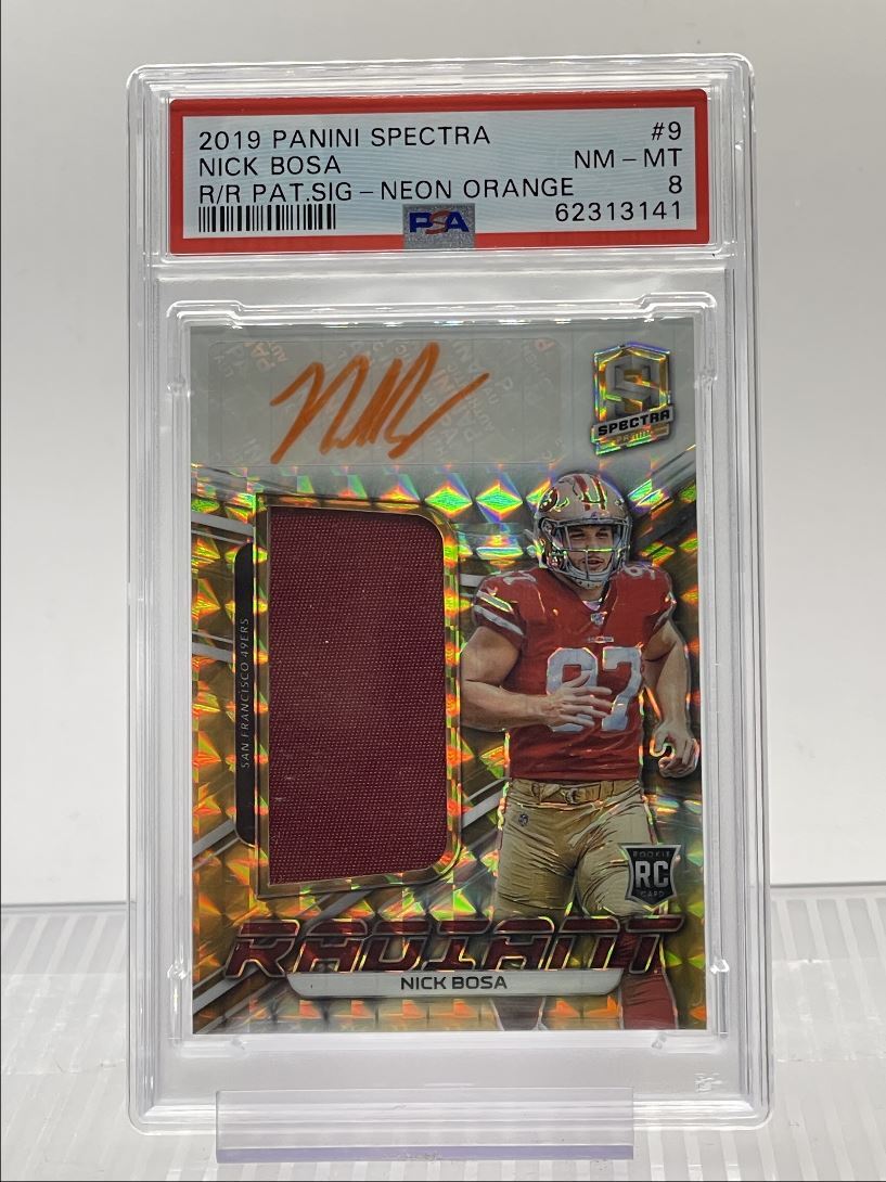 Nick Bosa Panini Spectra Radiant Rookie Patch Signatures #9 Neon Orange