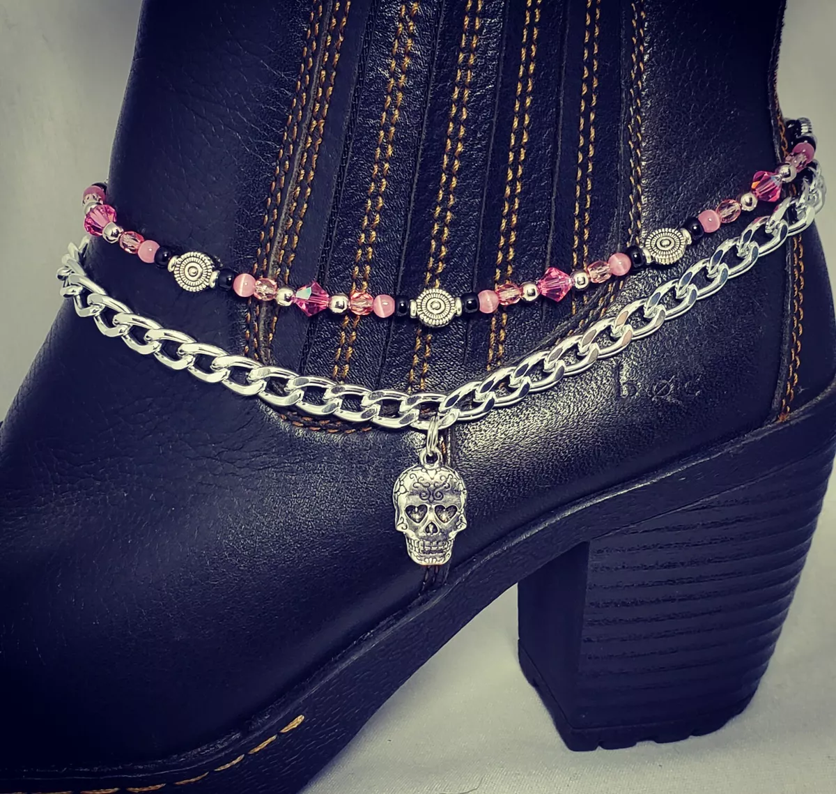 HANDMADE Biker Jewelry Boot Bling Bracelet Anklet Sugar Skull