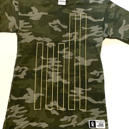 Good American Womens Size 0/1 Camo Shirt Tunic - Gold Goodies Flag Crewneck NICE - Picture 2 of 9