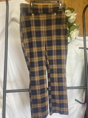 beige plaid dress pants Beige Plaid High-Waisted Belted Pants main image 0