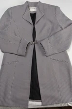 Night Studio New York Cardigan Blaizer suit JACKET Long Plaid Sz 18 beaded broch