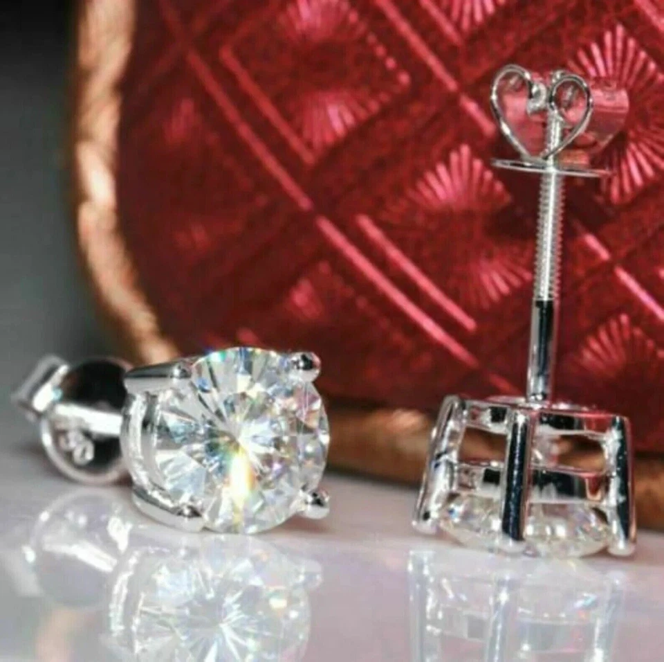 Tachuelas solitarias de diamantes blancos tratados certificados de 7,00 quilates RARAS de plata 925 Foto 2 de 4