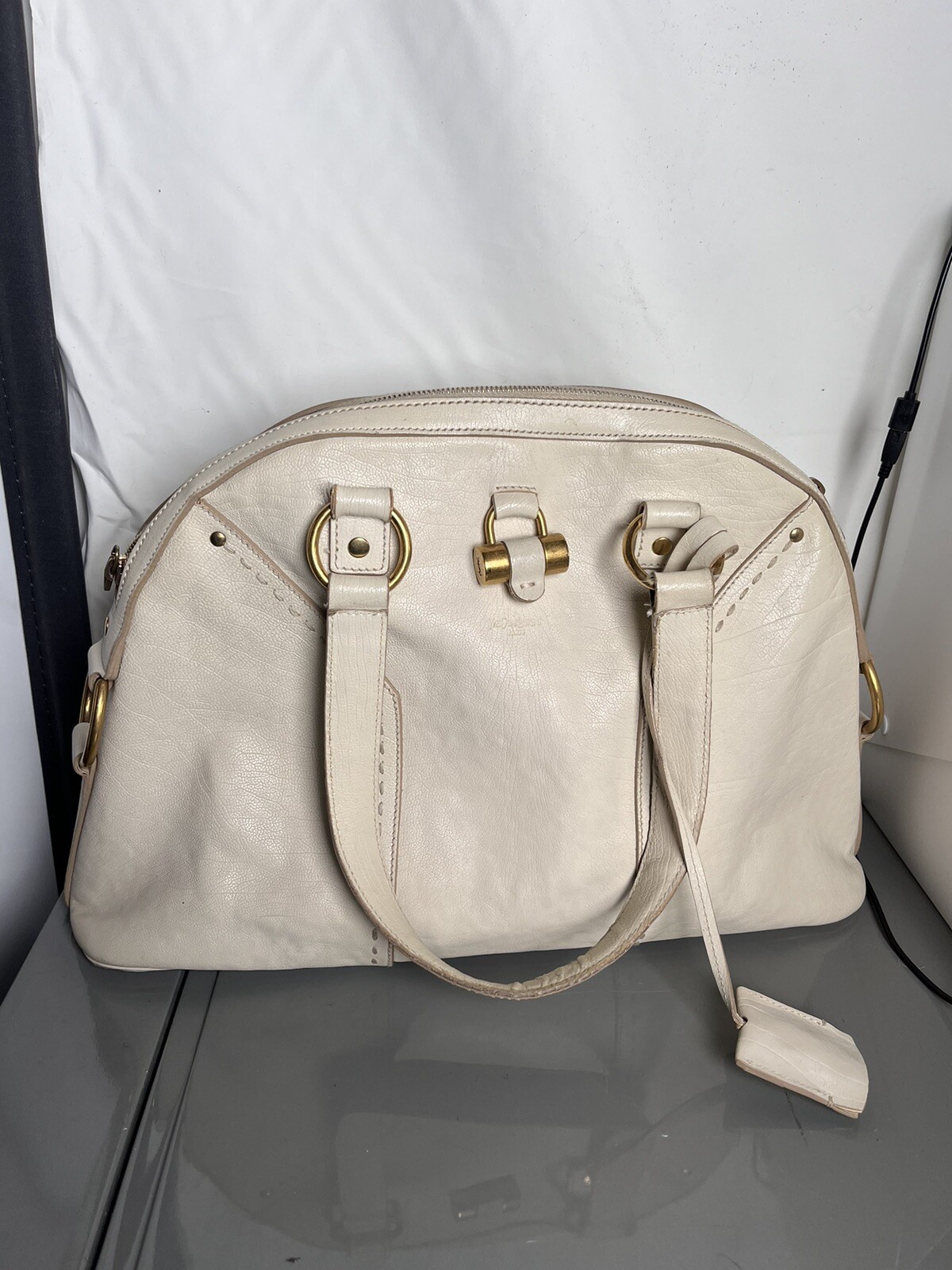 YSL Yves Saint Laurent Borsa classica medio avorio in pelle bianca