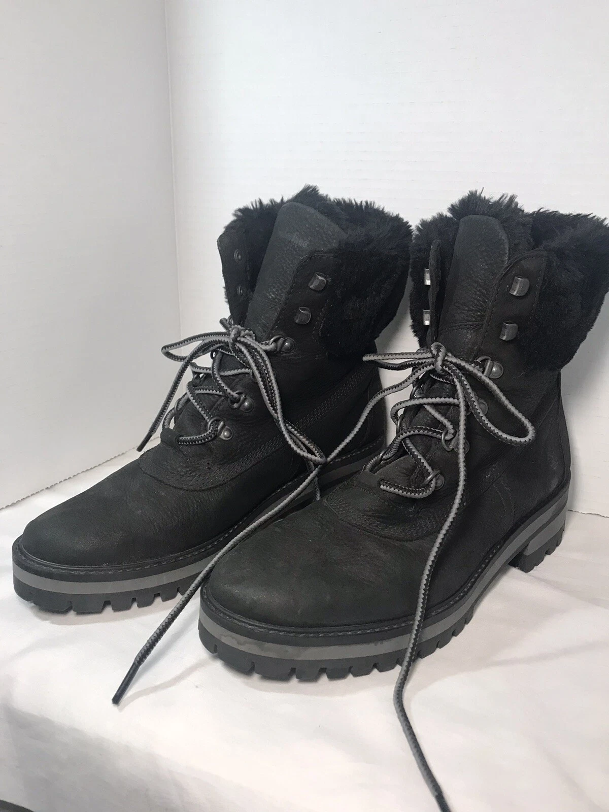 Stivali Timberlands donna taglia 11 neri pelle ecopelliccia polsino stringati