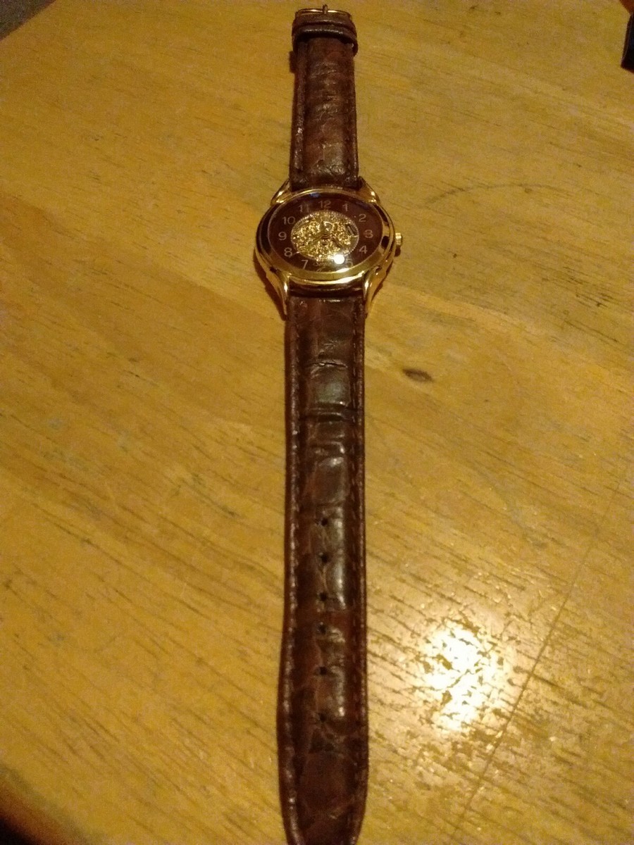 Montre Femme Vintage Sergio Ll Squelette - Mouvement Quartz, Boîtier Or 35mm, Bracelet Cuir Marron