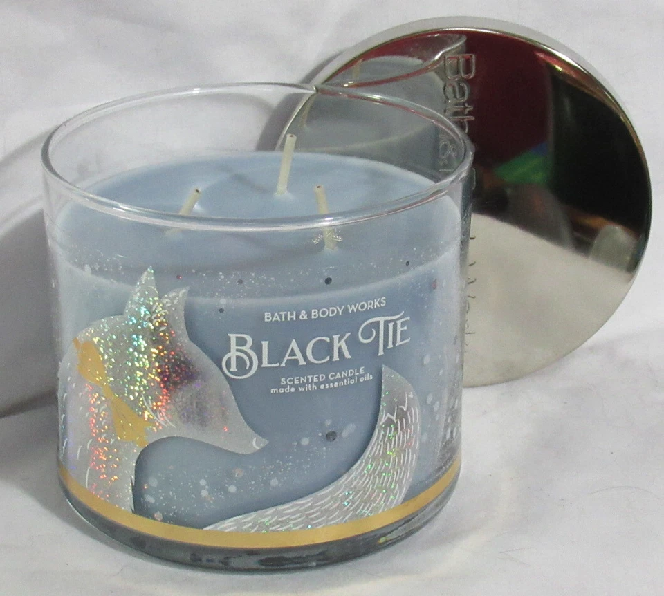 Bath & Body Works 3 mechas 14,5 oz tarro vela perfumada corbata negra con aceites esenciales Foto 2 de 3