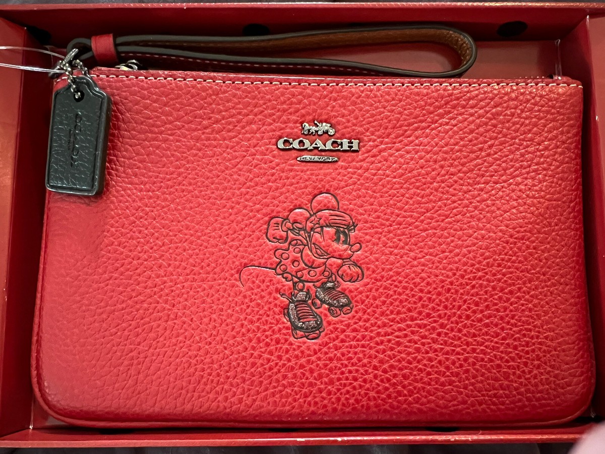 Disney X Coach Red Minnie Mouse 🐭 Wristlet F37540 in Gift LIMITED  EDITION