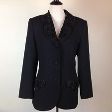 Vintage John Meyer Norwich Wool Long Blazer Jacket Embellished Womens 8