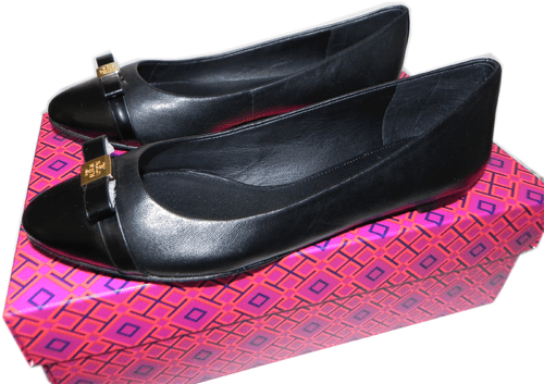 Tory Burch Hugo Ballerina Flats Black Ballet Shoe Pointy Toe Bow Flat 9.5- 39.5 - Picture 2 of 4