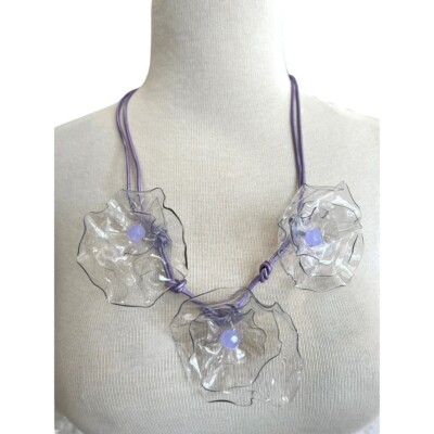 Upcycled Flower Statement Necklace Satin Cord Plastic Bottle