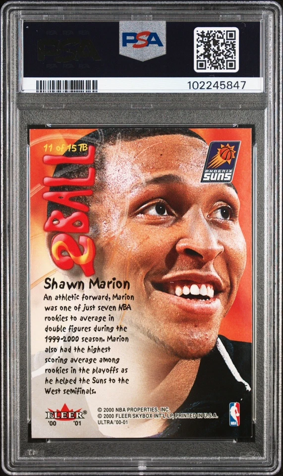2000-01 ULTRA SHAWN MARION PSA 8 (POP 1 NONE HIGHER) TWO BALL INSERT #11 SUNS - Image 2 of 3
