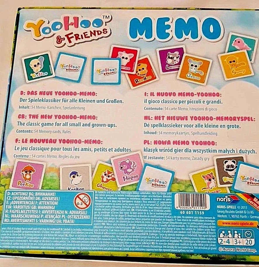 YooHoo e Friends MEMO (tipo Memory) 54 Tessere  - Giochi Noris - Immagine 2 di 3