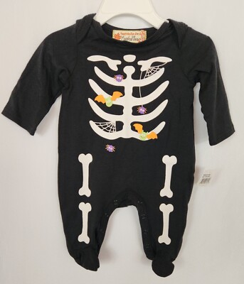 Magical Season Baby 3-6 Mon Black Halloween Footed Skeleton Sleeper Outfit Hat
