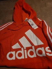 Mens Adidas hoodie pullover sweatshirt Orange/white size 2XLT Long Sleeve
