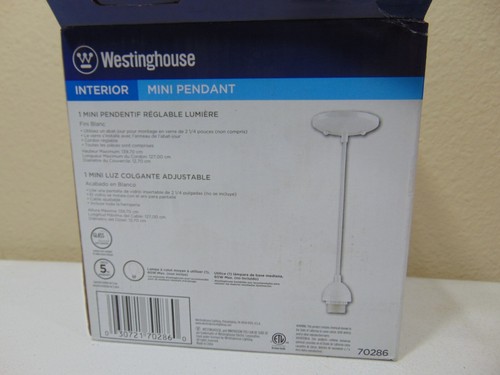 Westinghouse 1-Light White Adjustable Mini Pendant 70286 Shade Not Included - Picture 4 of 5
