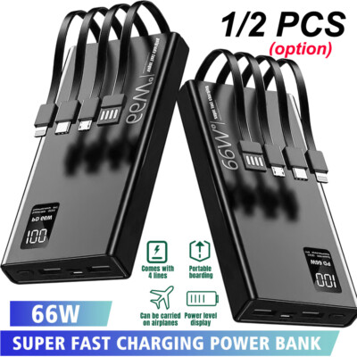 40000mAh Portable 66W Power Bank Fast Charging PD20W External Battery Charger US