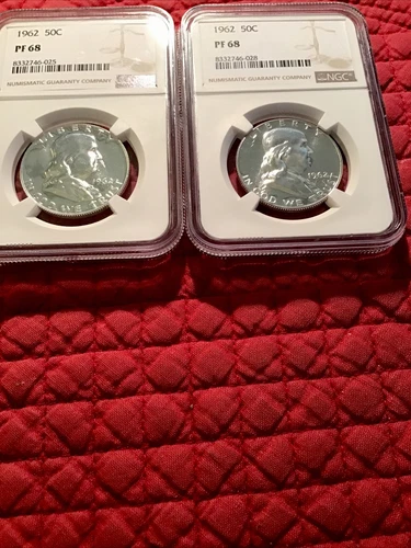 2, 1962 Proof Franklin 50c SILVER NGC PF68 Beautiful Coins, Mirror Like Surface!