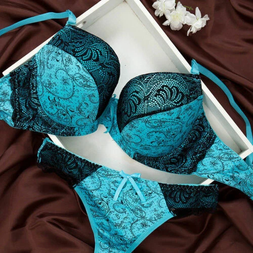 Womens Sexy Foral Lace Push Up Bra Sets Extreme Padded Lingerie Panties Set  ABCD