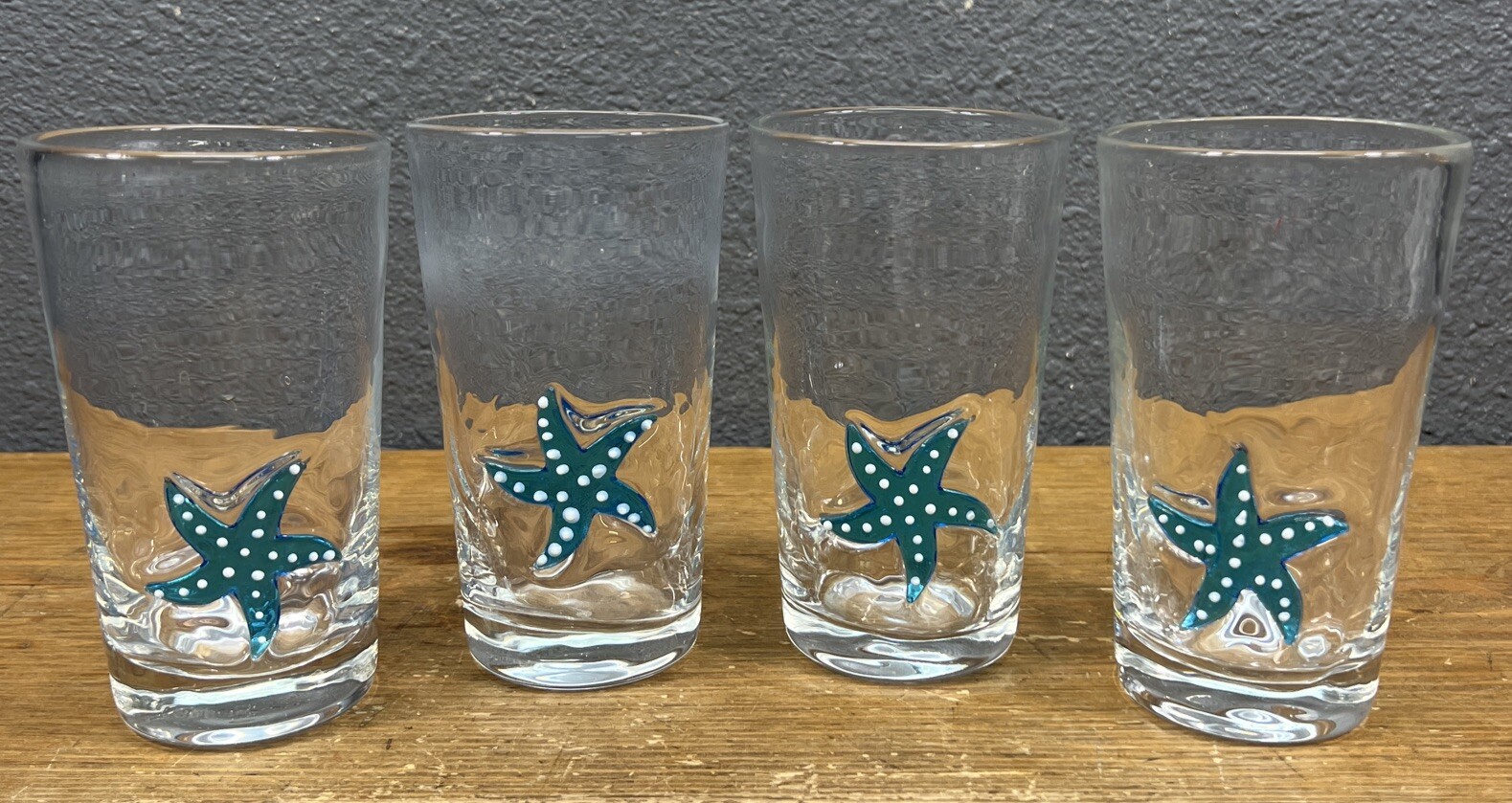 Set of 4 Starfish Highball Heavyweight Drinking Glasses Coastal Beach