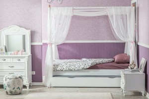 Kinderzimmer Romantik Weiss Mit Himmelbett Inklusive Gastebett Set 5 Teilig Ebay