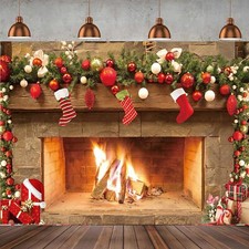 7x5ft Christmas Photography Backdrops Christmas Fireplace Decoration Backgrou...