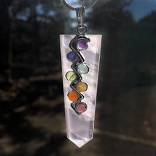 Rose Quartz Crystal Pendant 7 Chakra Stone Silver Necklace Reiki Energy Healing