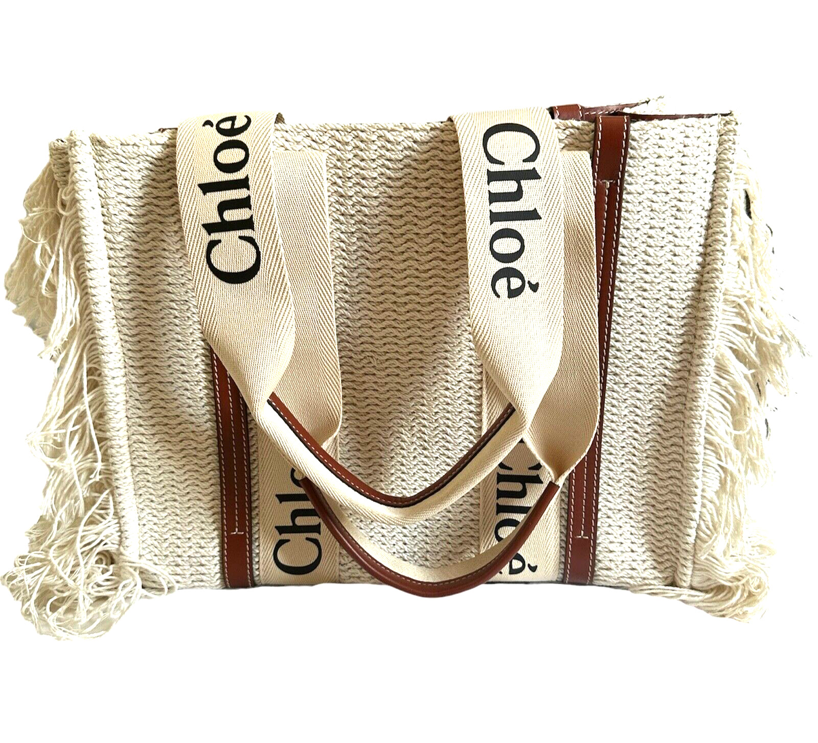 Chloe Medium Woody Special Edition Tote Shoulder Bag With Fringe Details RARE image 3