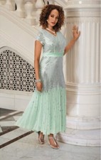 Size 8 Ashro Green Formal Wedding Event Party Giovanna Beaded Sequin Gown Dress