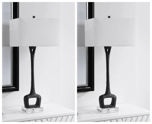 TWO DARBIE MODERN INDUSTRIAL INSPIRED CAST IRON TABLE LAMP UTTERMOST 28297 - Picture 1 of 6