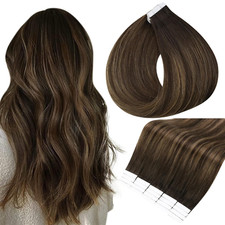 20" Tape In Human Hair Extensions, Dark Brown to Ash Brown, 20Pcs 50G