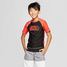 Star Wars Boys XS 4/5 Orange Black Rash Guard Swim Shirt