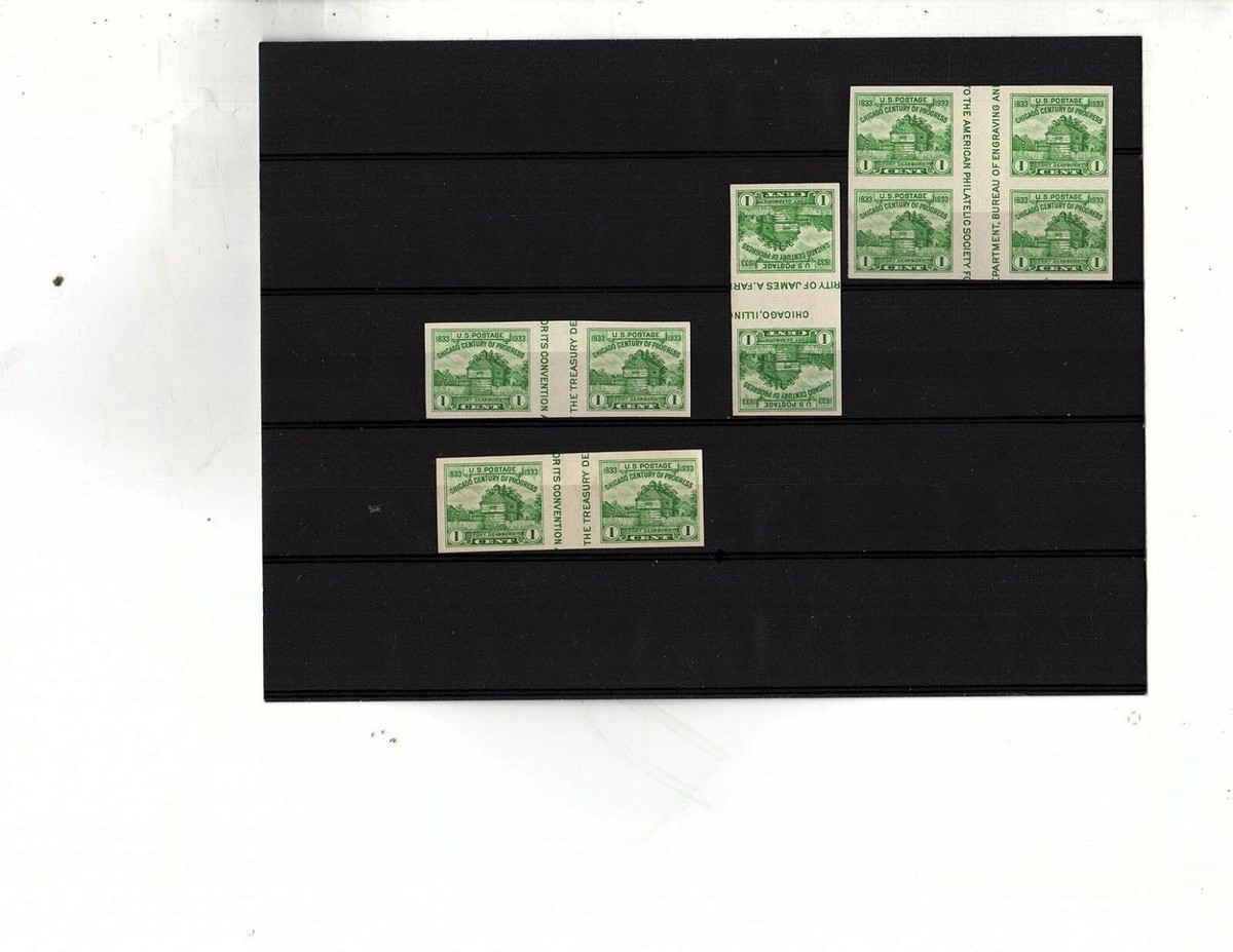 US 766 Fort Dearborn 1c BLK OF 4 stamps and pairs issued 1935 MH