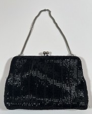 Vtg Hand Made in Japan Richere Black Beaded Evening Bag Purse Classic Fun Glam