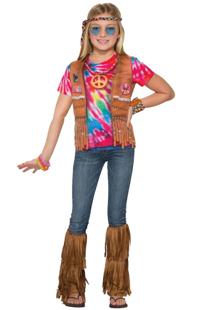CK1499 Girls Hippie Costume Shirt Hippy 1960s 1970s Fancy Dress