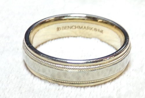 14k Yellow White Gold Men's Wedding Band Sz 9.75 Ring 6mm Benchmark Comfort 8.1g - 第 2/12 張圖片