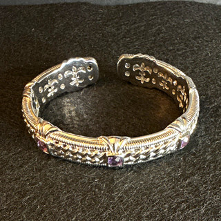 Brazalete Judith Ripka Plata de Ley 925 Amatista 7" Apilable Firmado