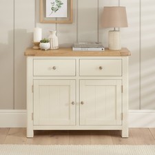 Sideboard 2 Door 2 Drawer Oak Top Marbury Cream Painted Medium Furniture Storage