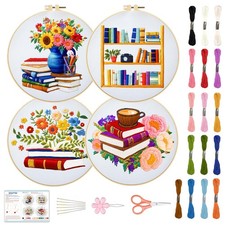 4 Set Book Embroidery Kit for Adults Beginners 8'' Flower DIY Cross Stitch Ki...